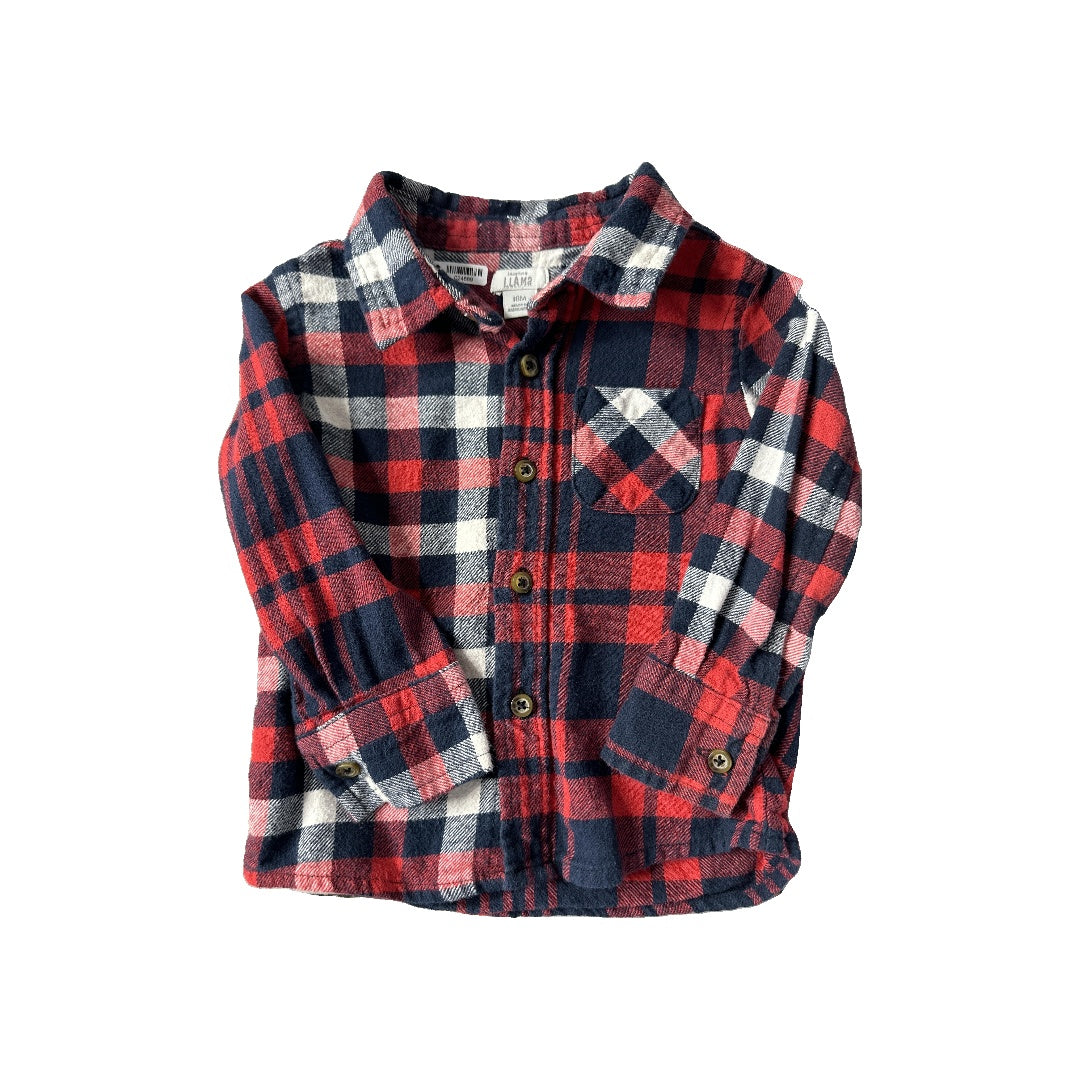 Laughing Llama Boys White | Navy Blue | Red Button Down Short Sleeve Size: 18 months White | Navy Blue | Red