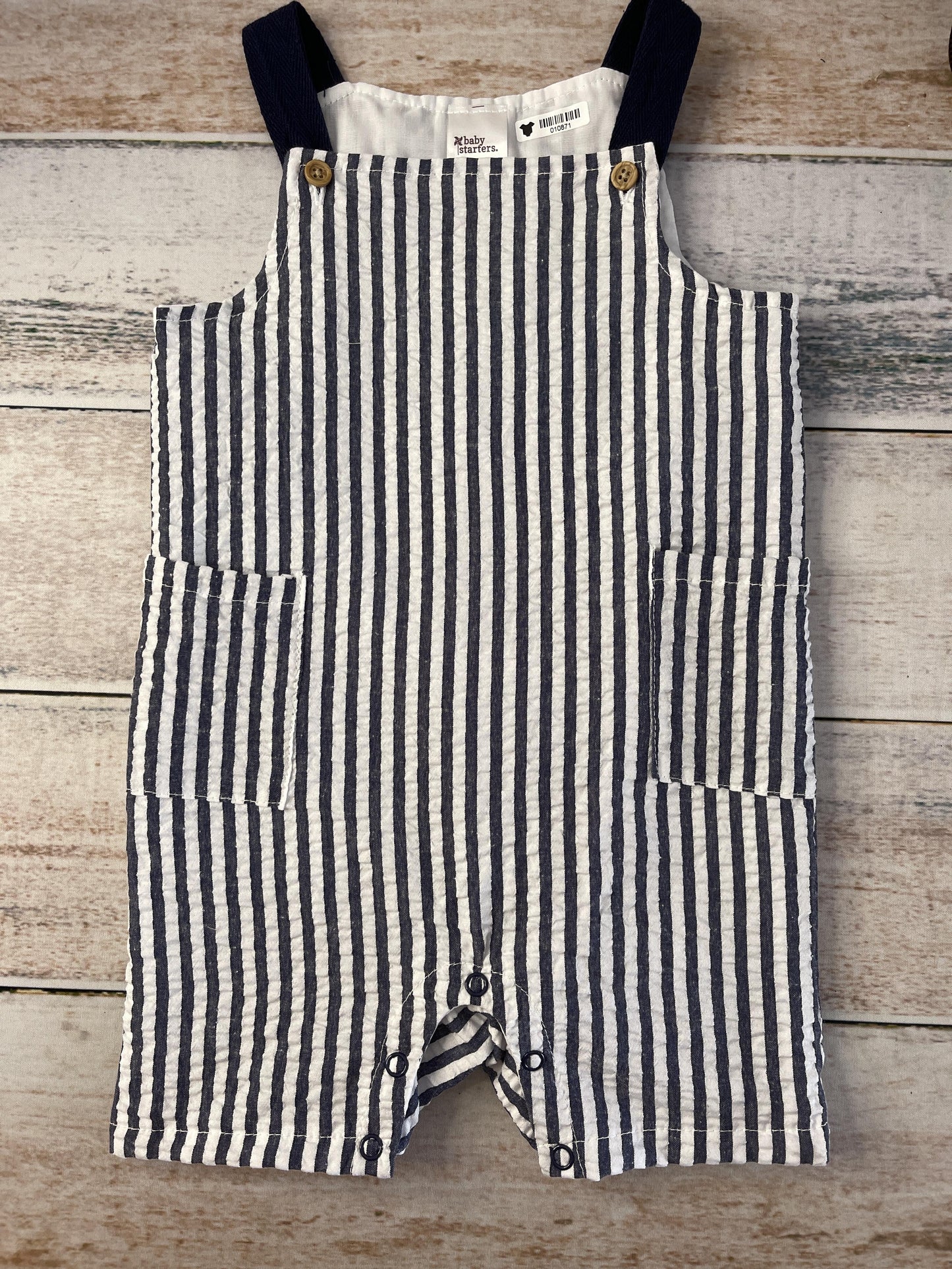 Baby Starters Boys White | Navy Blue | Stripe Overalls Size: 12 months White | Navy Blue | Stripe