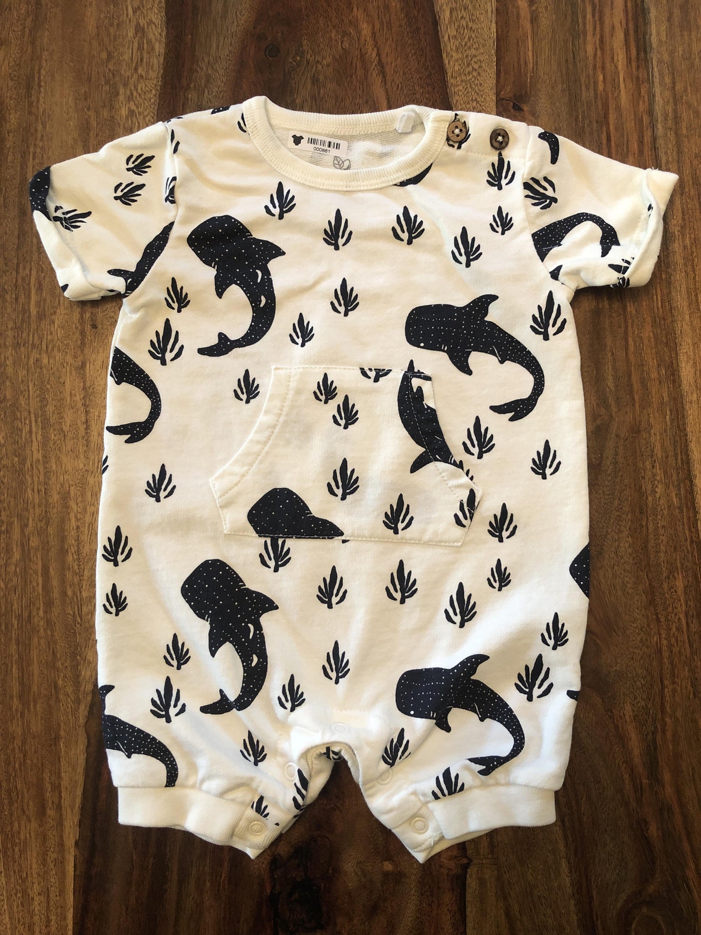 Oliver & Rain Girls White | Navy Blue | whales | Sharks Romper Size: 3 months White | Navy Blue | whales | Sharks