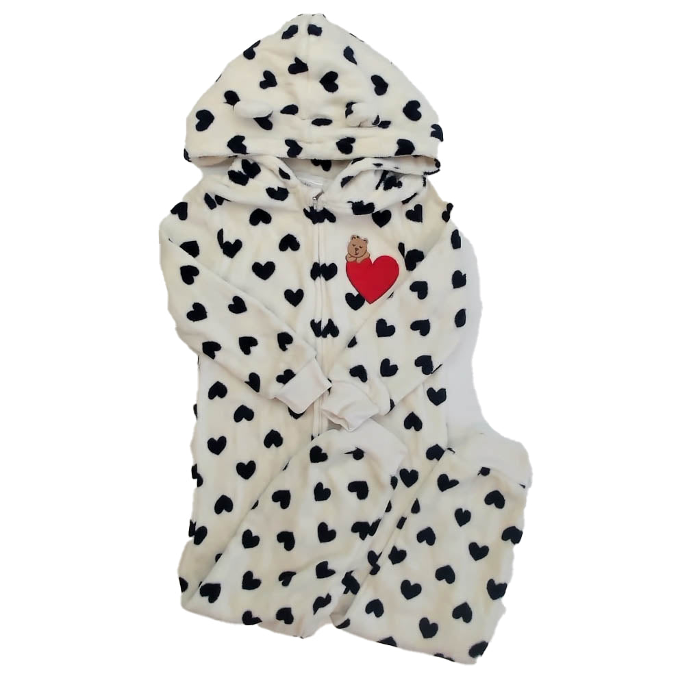 Gap Girls White | Navy Hearts 1-piece Non-footed Pajamas Size: 5T White | Navy Hearts
