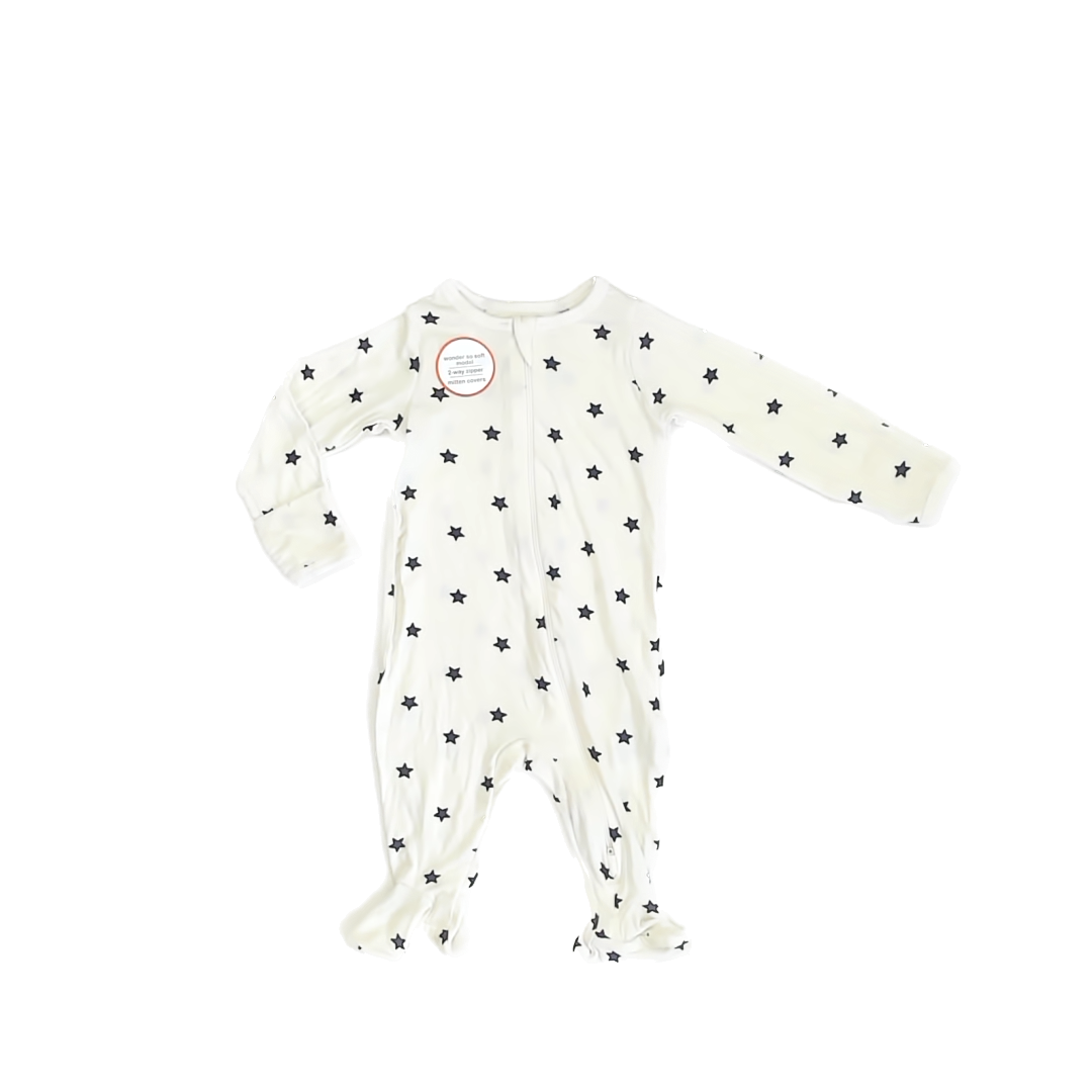 Wonder Nation Unisex White | Navy Patterned 1-piece footed Pajamas Size: 3-6 Months White | Navy Patterned