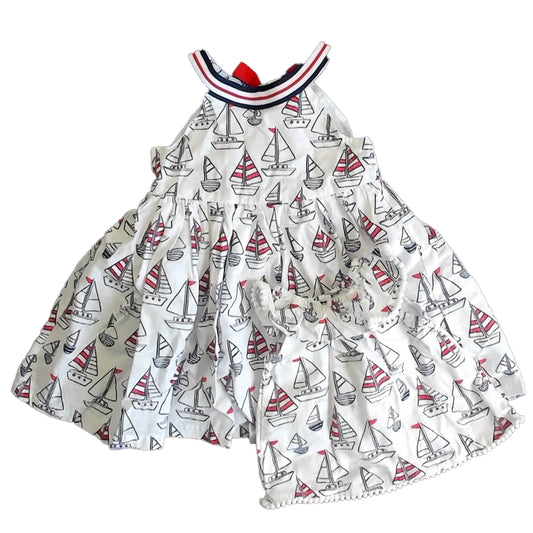 Little Me Girls White | Navy Sailboats Dress Size: 2T White | Navy Sailboats