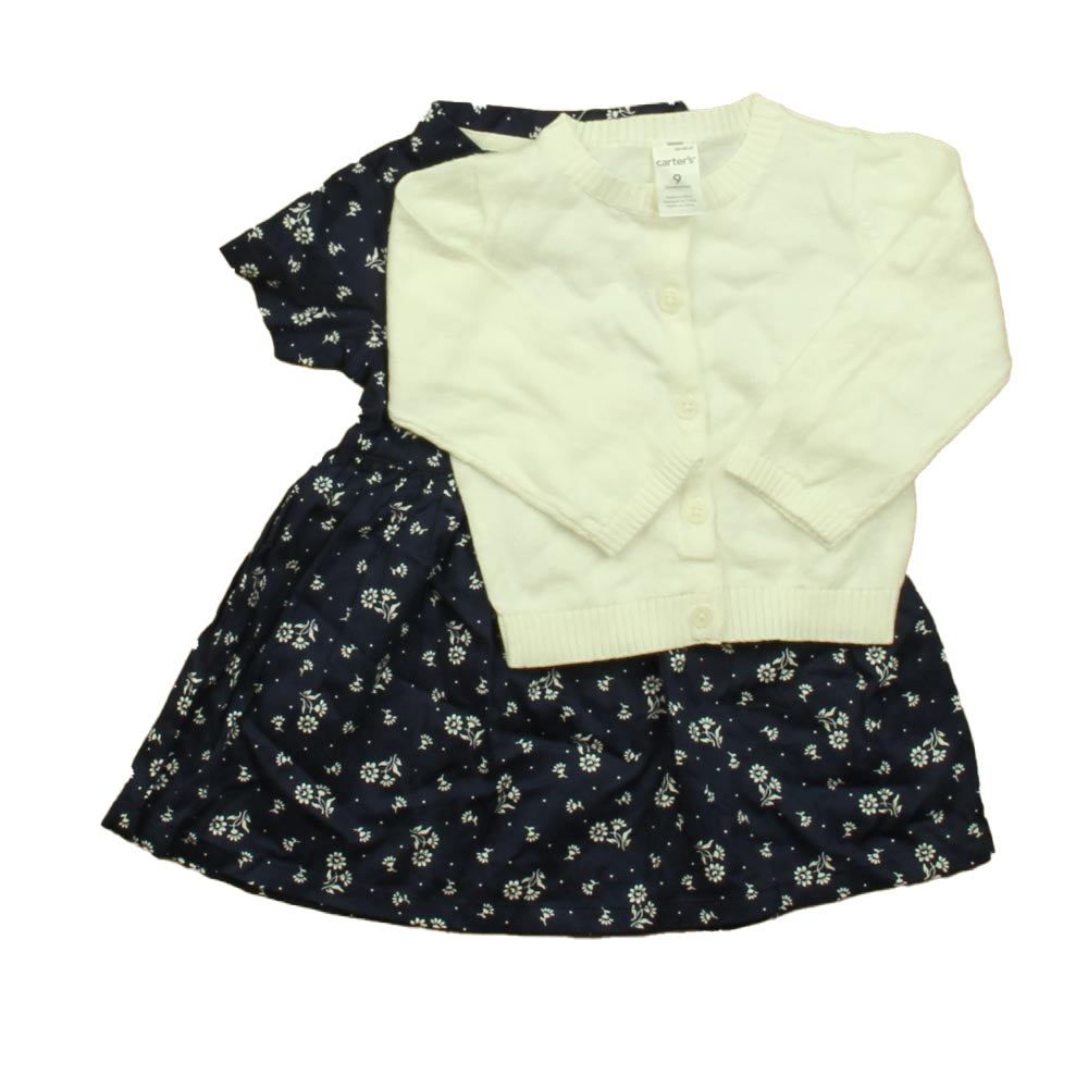 Carter's Girls White | Navy Dress Size: 9 Months