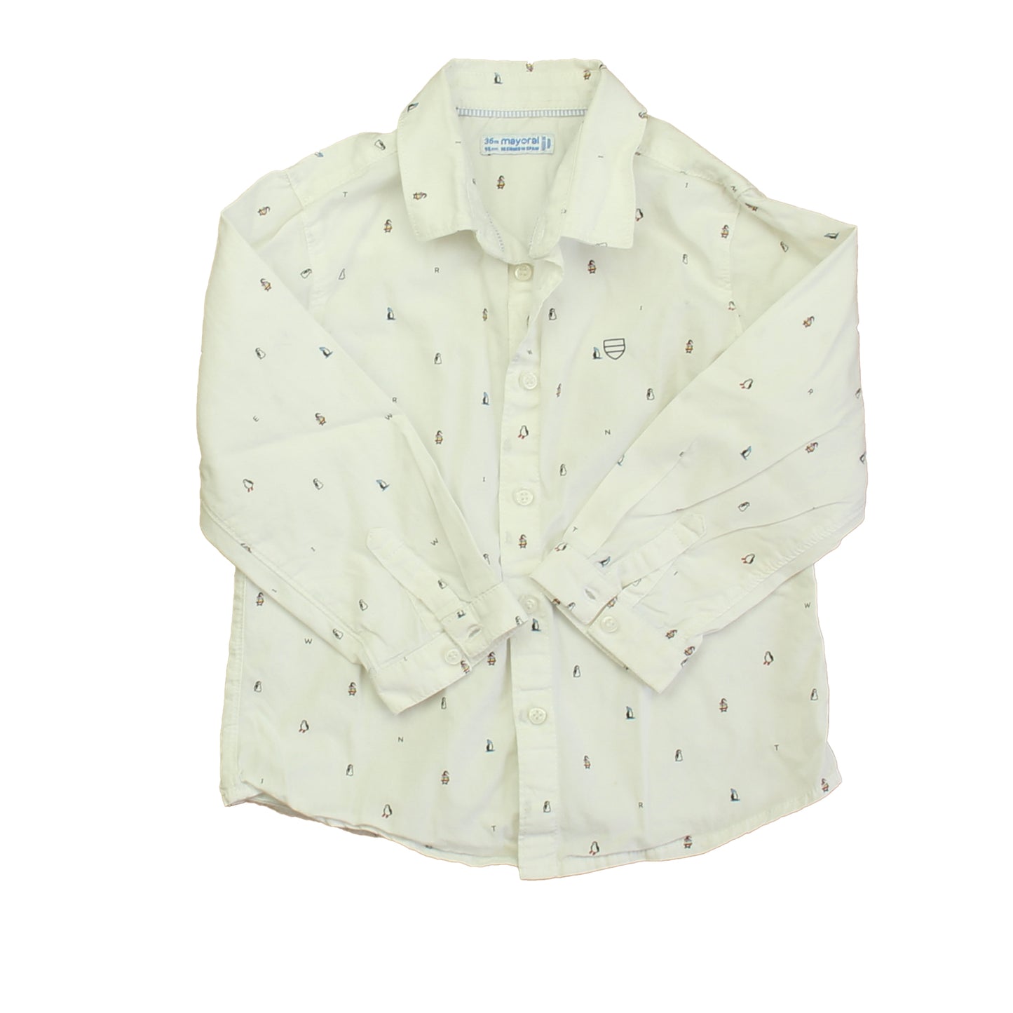 Mayoral Boys White Penguins Button Down Short Sleeve Size: 3T White Penguins