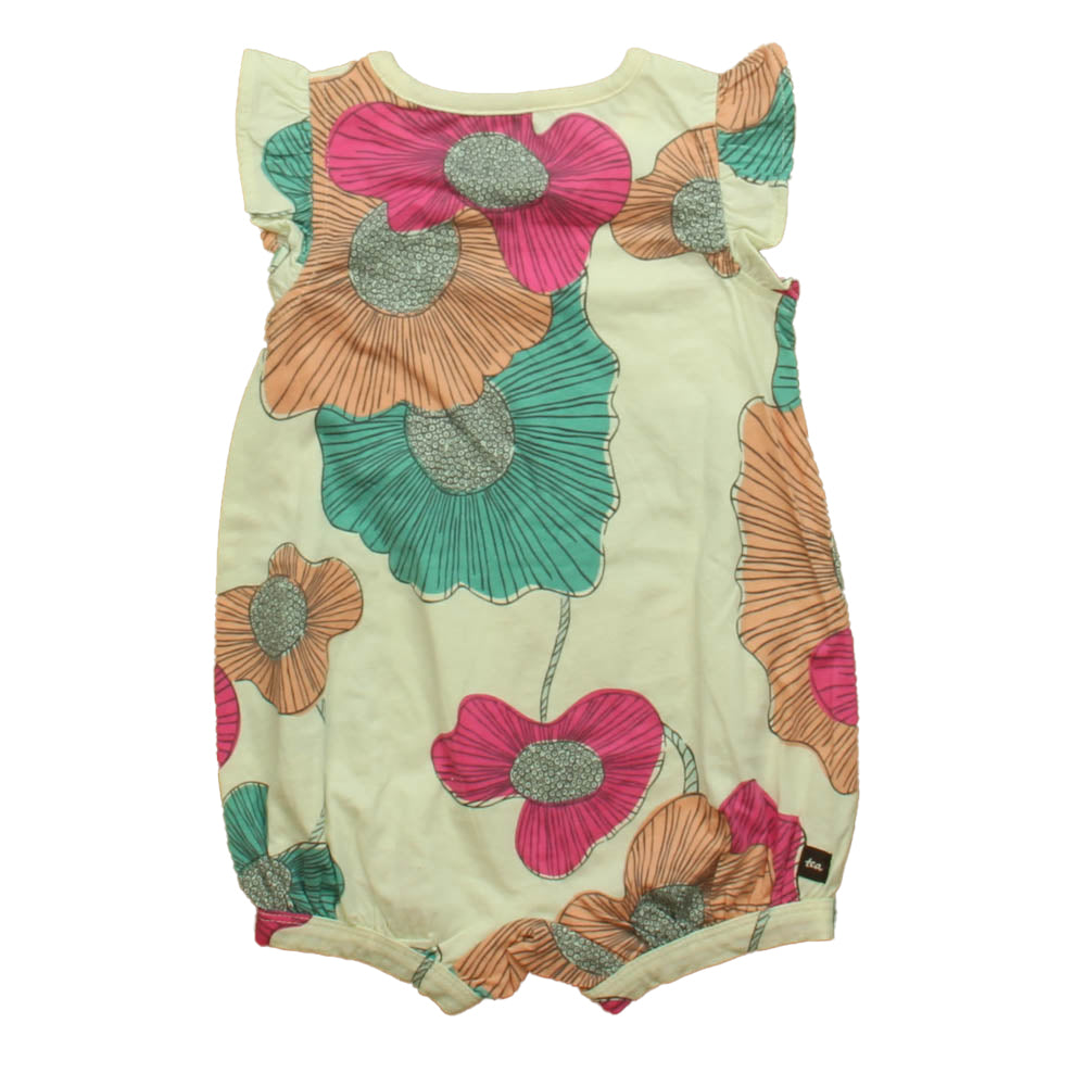Tea Girls White | Pink | Blue Floral Romper Size: 12-18 Months White | Pink | Blue Floral