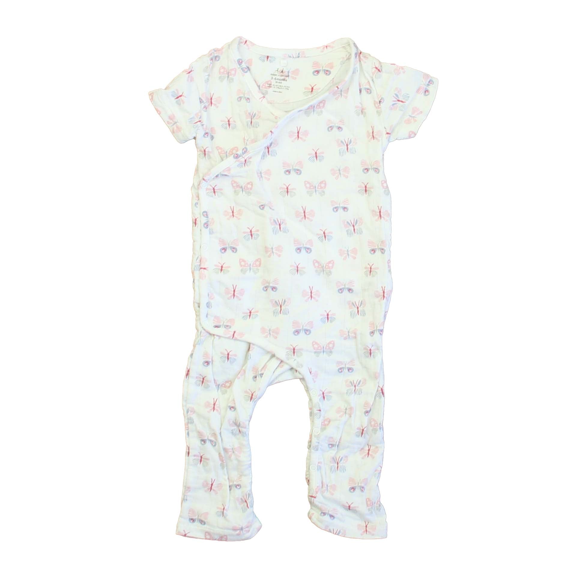 Aden + Anais Girls White | Pink Butterflies Romper Size: 3-6 Months White | Pink Butterflies
