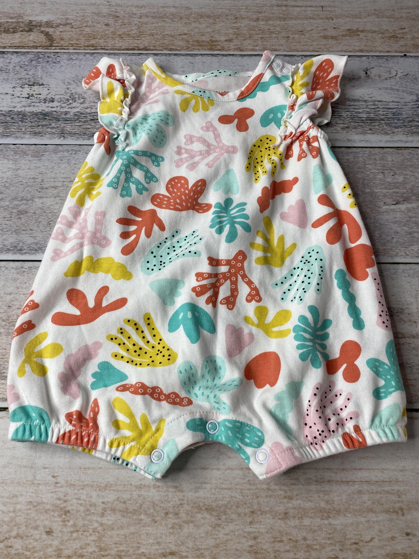 Mac & Moon Girls White | pink | Coral | orange | Teal Romper Size: 9 months White | pink | Coral | orange | Teal