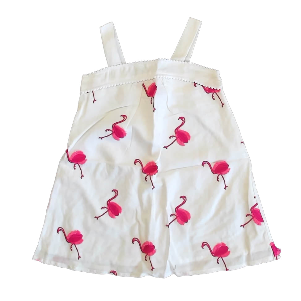 Janie and Jack Girls White | Pink Flamingos Dress Size: 2T White | Pink Flamingos