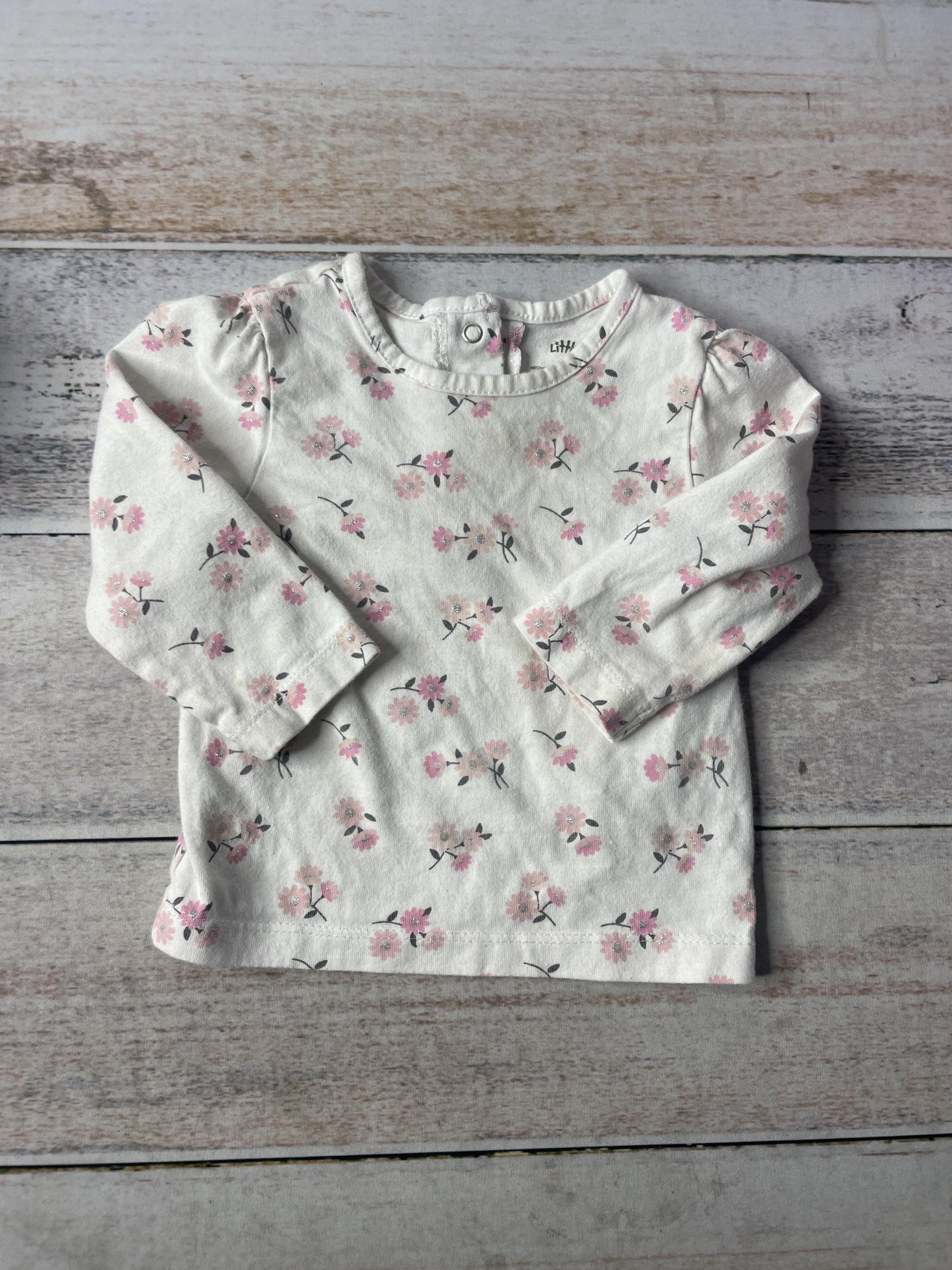 Little Me Girls White | Pink floral Long Sleeve Shirt Size: 12 months White | Pink floral