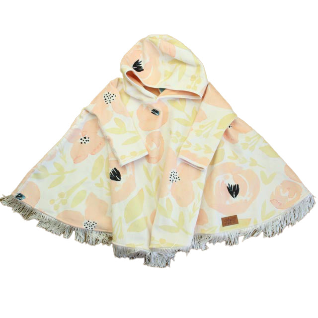 Chilly Child Girls White | Pink Floral Poncho Size: 2-3T White | Pink Floral