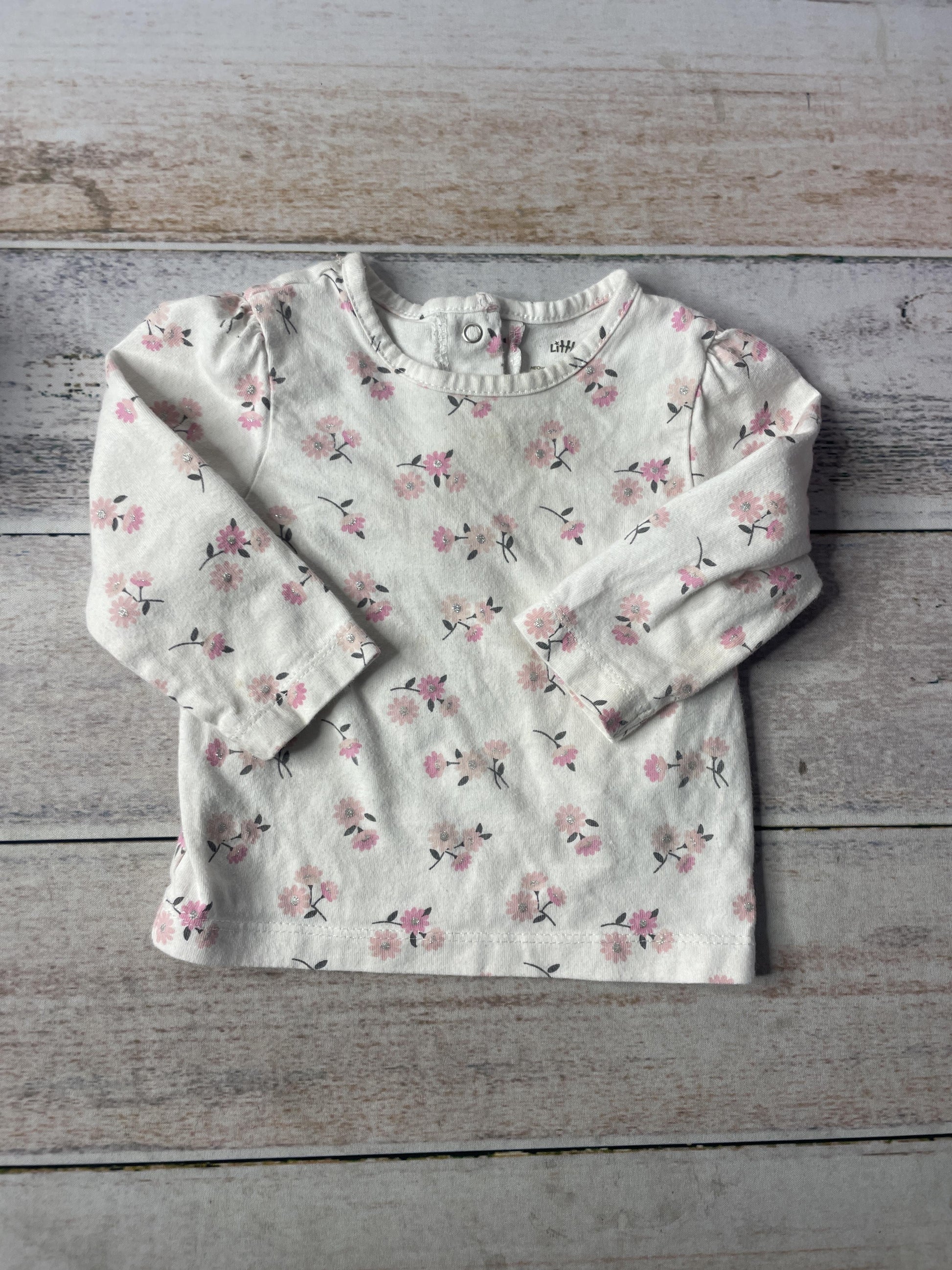 Little Me Girls White | Pink floral Long Sleeve Shirt Size: 12 months White | Pink floral