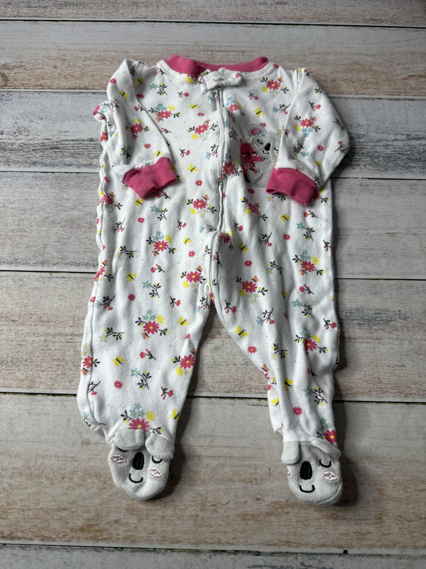 Koala Baby Girls White | Pink floral Pajamas Size: 3-6 months White | Pink floral