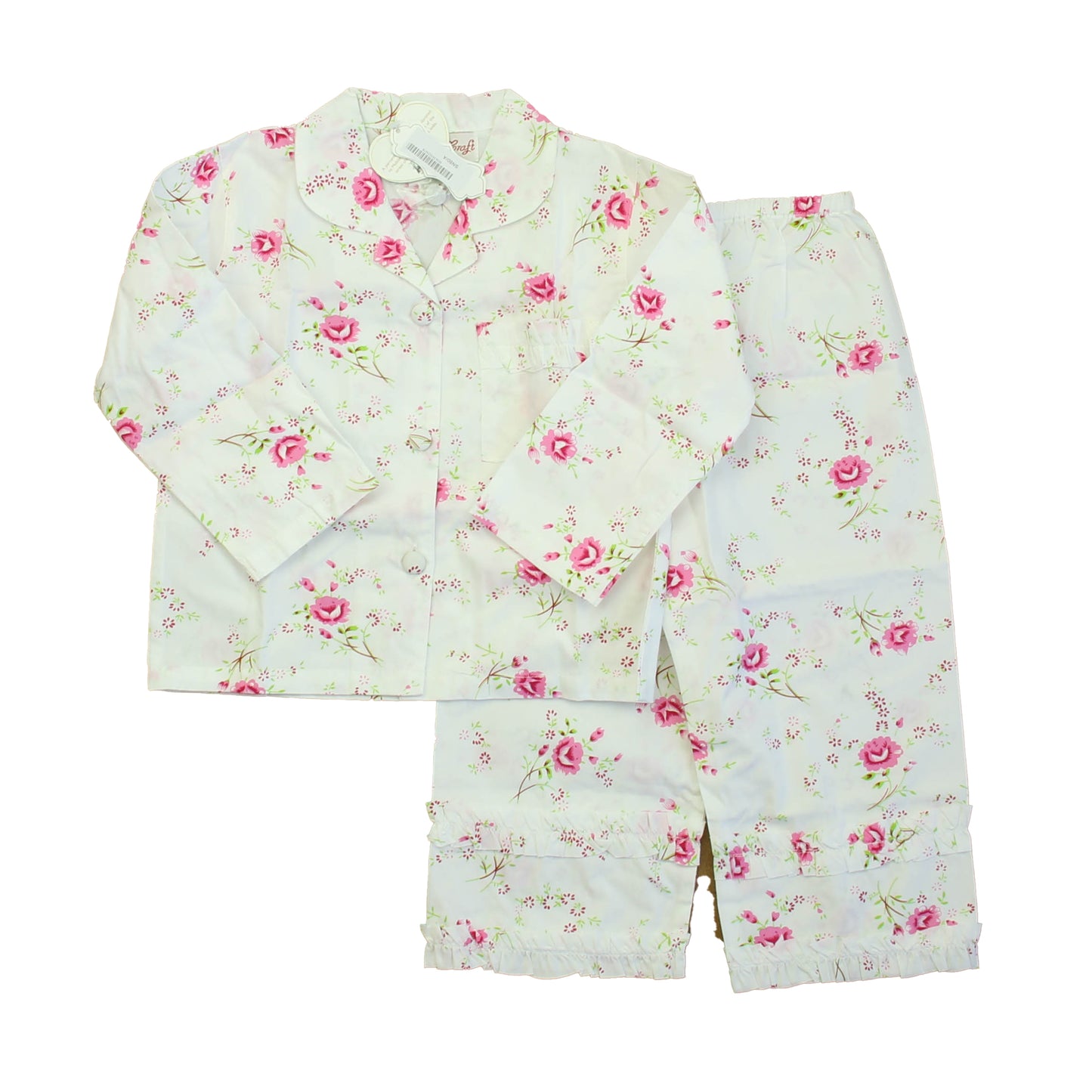 Powell Craft Girls White | Pink Floral 2-piece Pajamas Size: 2-3T White | Pink Floral