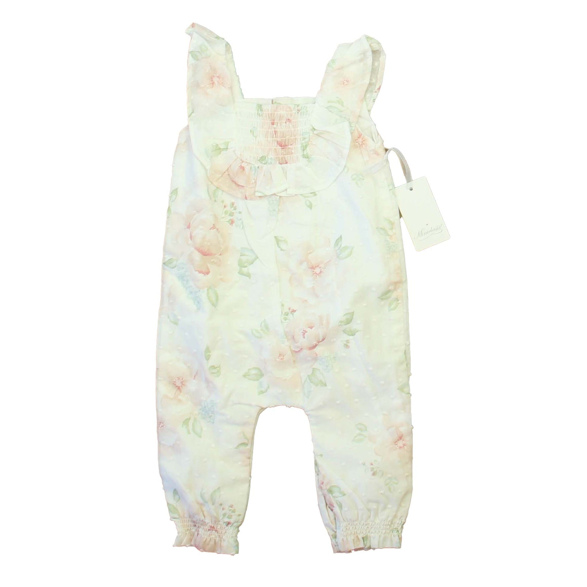 Miniclasix Girls White | Pink | Green Floral Romper Size: 6 Months White | Pink | Green Floral