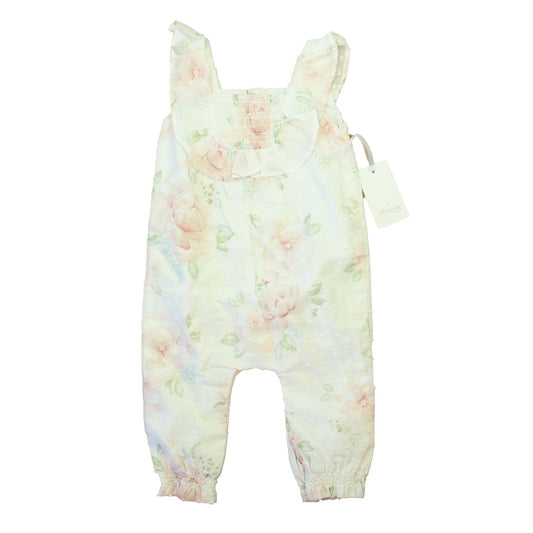 Miniclasix Girls White | Pink | Green Floral Romper Size: 6 Months White | Pink | Green Floral