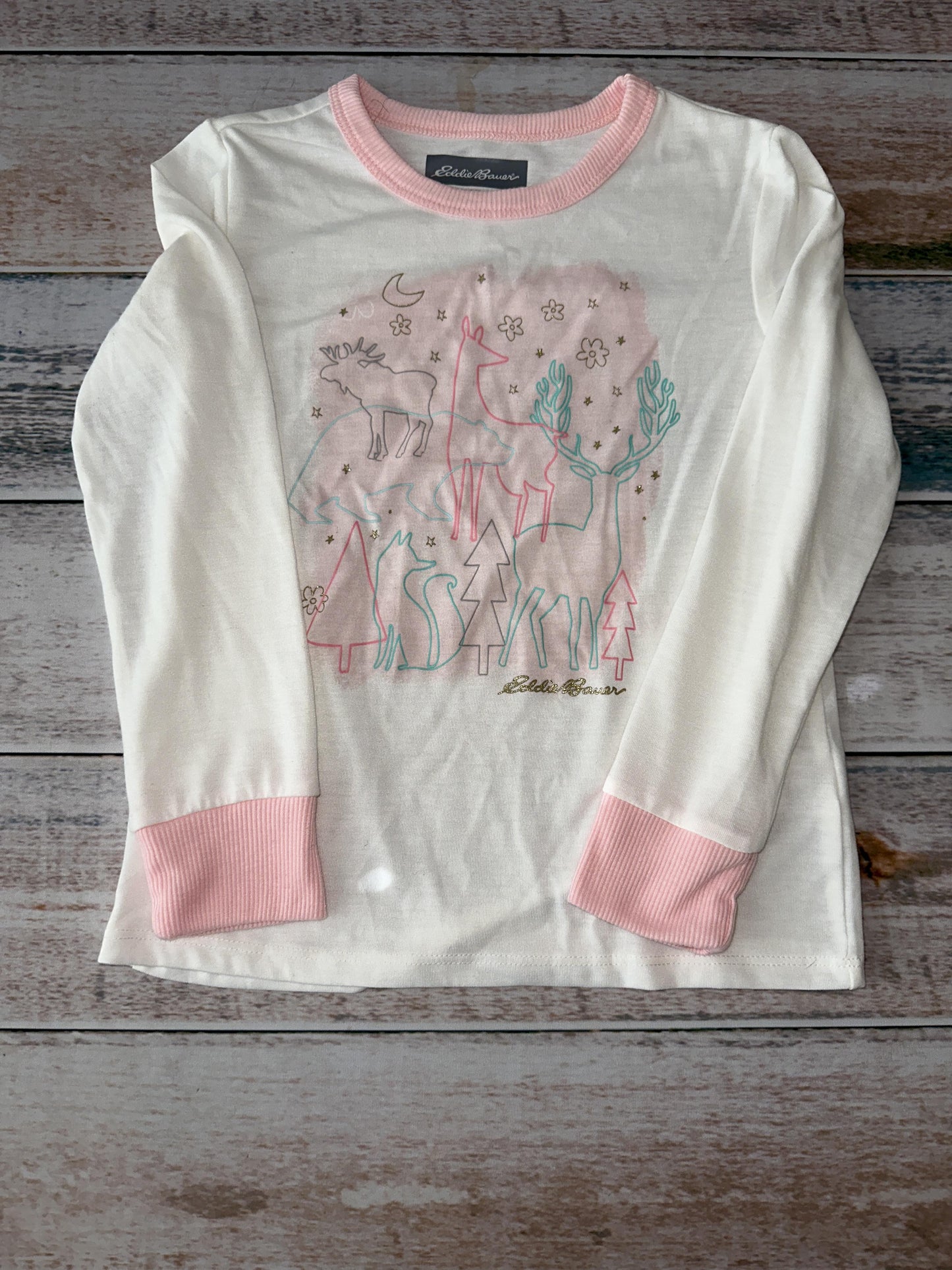 Eddie Bauer Girls White | pink | Holiday Long Sleeve T-Shirt Size: 5-6 Years White | pink | Holiday