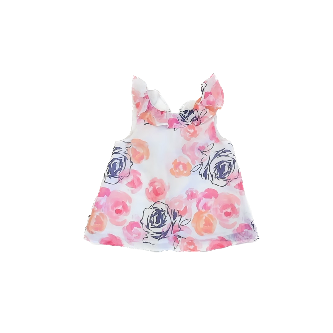 Janie and Jack Girls White | Pink & Navy Floral Tank Top Size: 5T White | Pink & Navy Floral