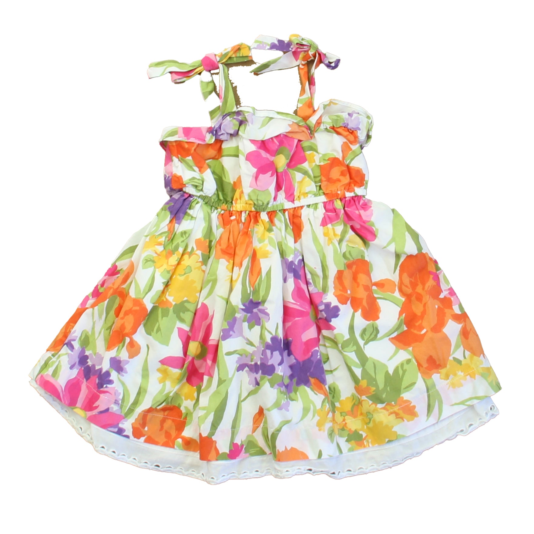 Janie and Jack Girls White | Pink | Orange | Purple Floral Dress Size: 6-12 Months White | Pink | Orange | Purple Floral