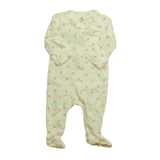 Aden + Anais Girls White | Pink Stars 1-piece footed Pajamas Size: 3-6 Months