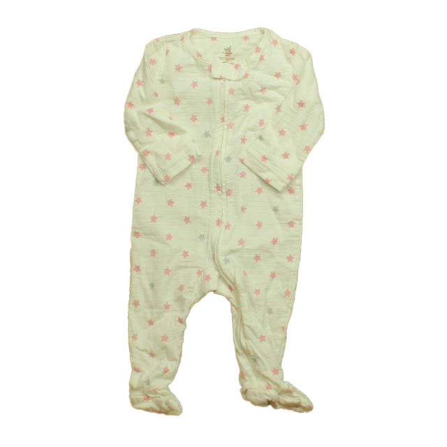 Aden + Anais Girls White | Pink Stars 1-piece footed Pajamas Size: 3-6 Months White | Pink Stars