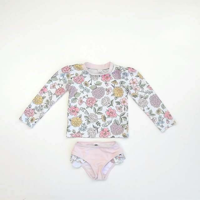 HB Girls White | Pink | Yellow | Blue Floral 2-piece Swimsuit Size: 2T White | Pink | Yellow | Blue Floral