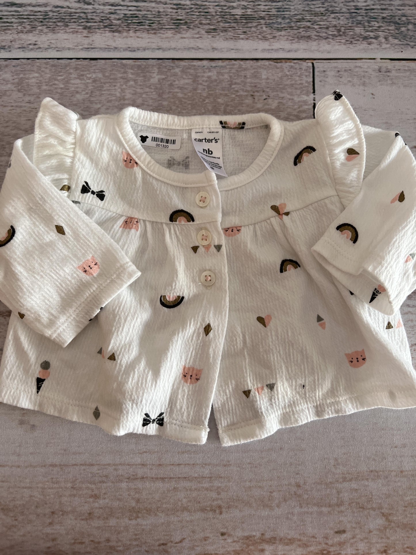 Carters Girls White | pink Long Sleeve Shirt Size: Newborn White | pink