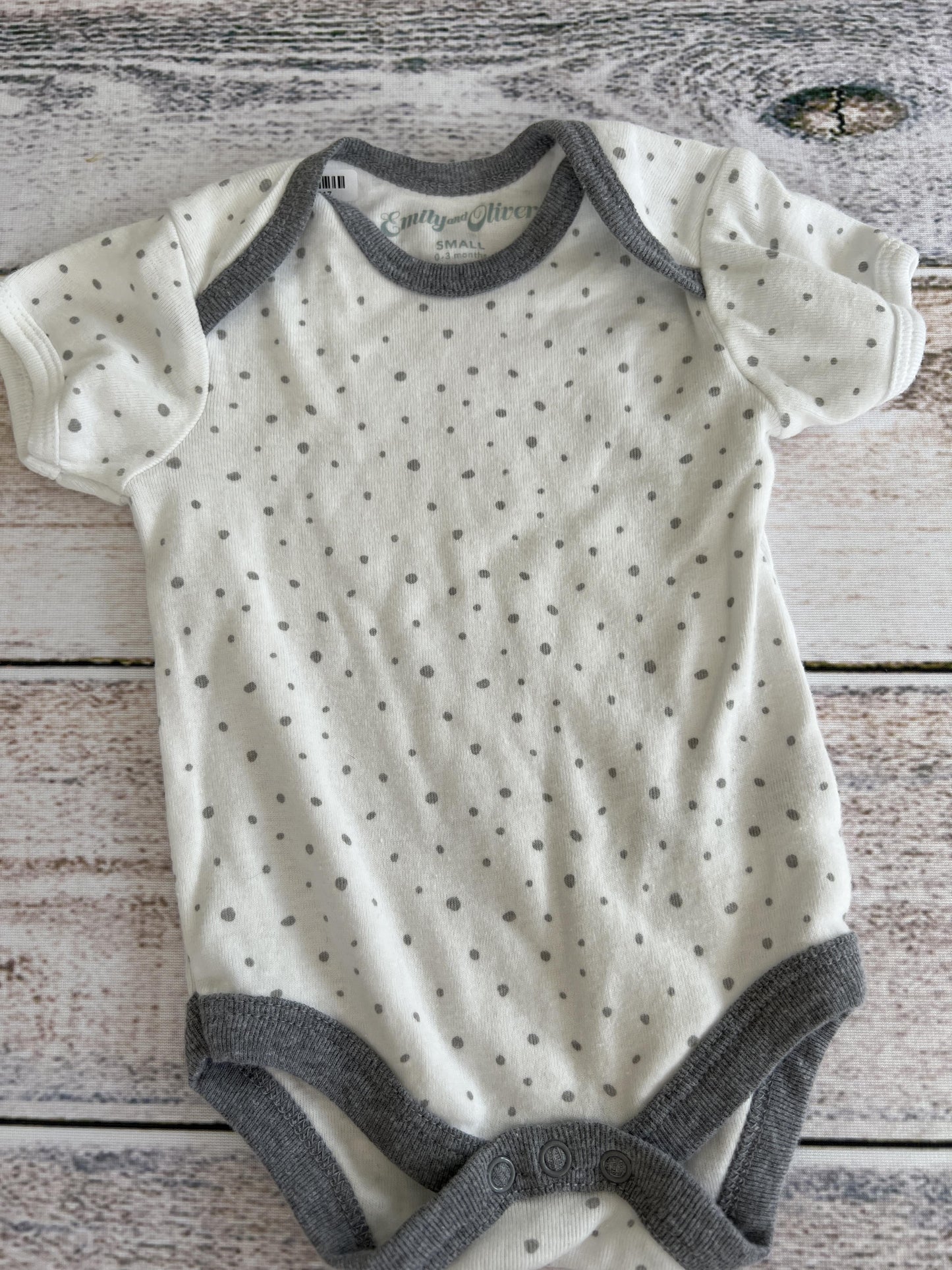 Emily and Oliver Boys White | polka dot | Grey Onesie Size: 0-3 months White | polka dot | Grey