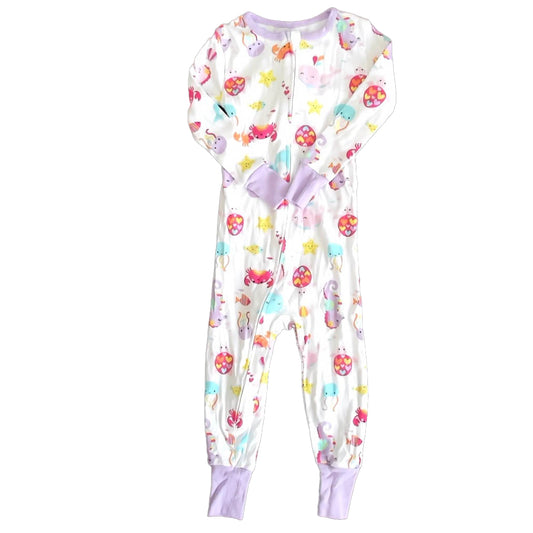 Kids Headquarters Girls White | Purple Fish 1-piece Non-footed Pajamas Size: 2T White | Purple Fish