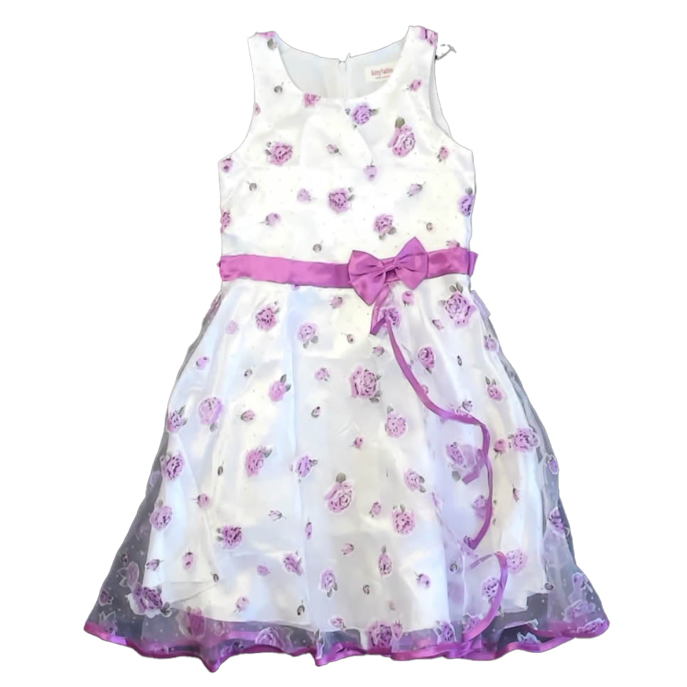 Sunny Fashion Girls White | Purple Floral Special Occasion Dress Size: 9-10 Years White | Purple Floral