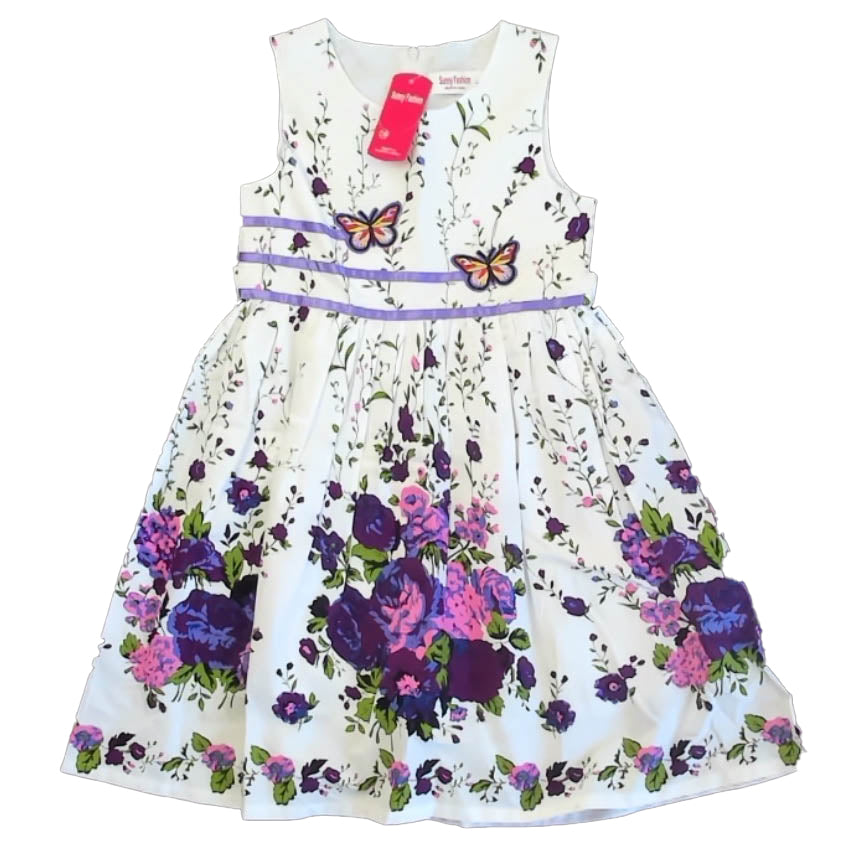 Sunny Fashion Girls White | Purple Floral Dress Size: 7-8 Years White | Purple Floral
