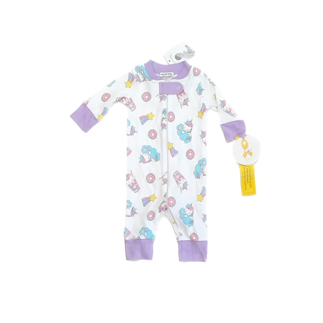 Magnolia Baby Girls White | Purple Unicorn 1-piece Non-footed Pajamas Size: 6 Months White | Purple Unicorn