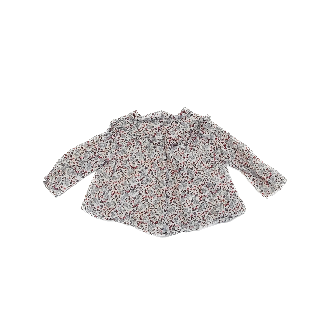 Boutchou Girls White | Red & Blue Floral Long Sleeve Shirt Size: 18 Months White | Red & Blue Floral