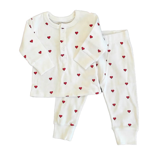 Monica + Andy Girls White | Red Hearts 2-piece Pajamas Size: 6-12 Months White | Red Hearts