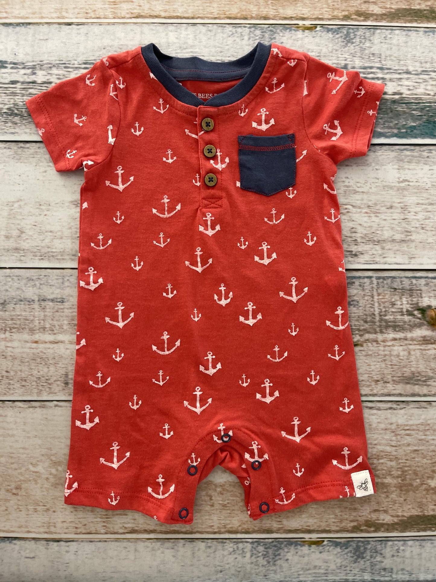 Burt's Bees Boys White | Red Romper Size: 3-6 months White | Red