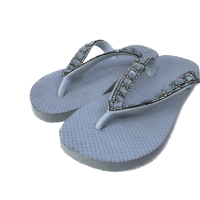 Havaianas Girls White | Rhinestone Flip Flops Size: 29-30 (11.5-12.5) White | Rhinestone