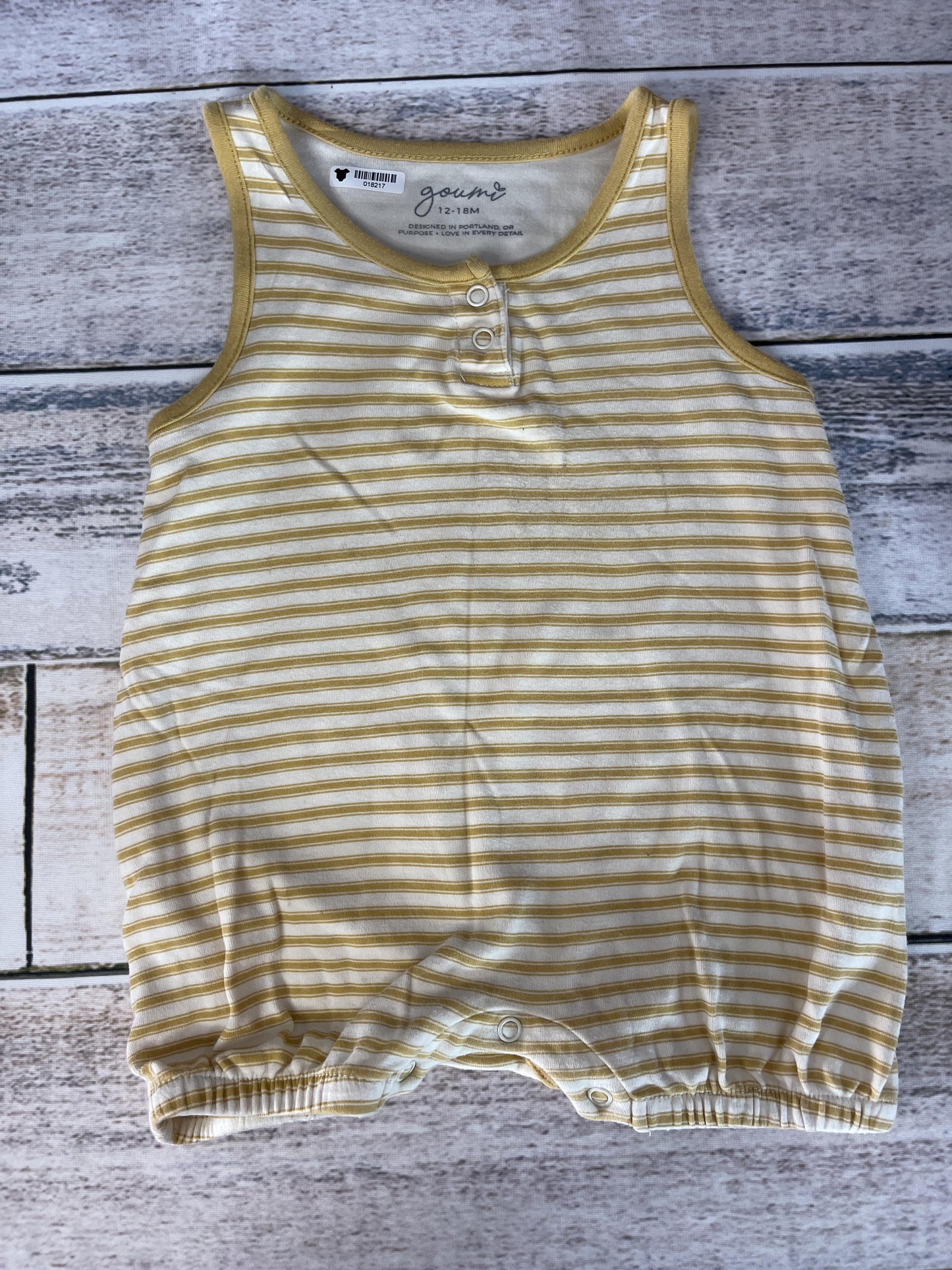 Goumi Unisex White | Stripe | Yellow Romper Size: 12-18 months White | Stripe | Yellow