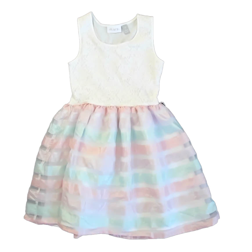 The Children's Place Girls White Stripe Special Occasion Dress Size: 7-8 Years White Stripe