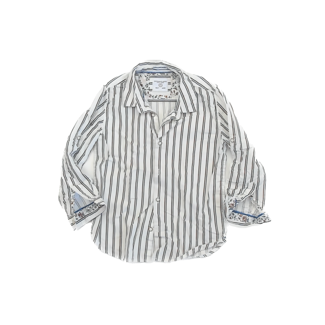 Denim & Flower Boys White Striped Button Down Long Sleeve Size: 7 Years White Striped