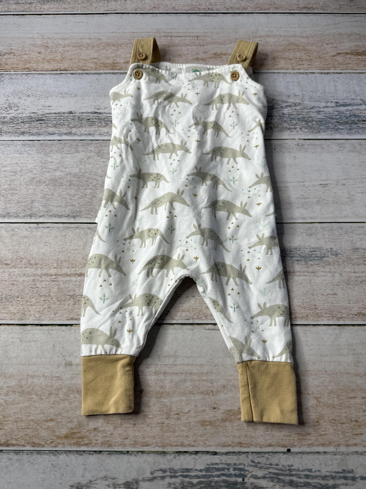 Elephant Moon Boys White | Tan | animals Overalls Size: 3-6 months White | Tan | animals