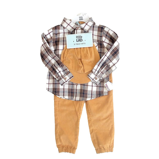 Little Lad Boys White | Tan Plaid Apparel Sets Size: 2T White | Tan Plaid