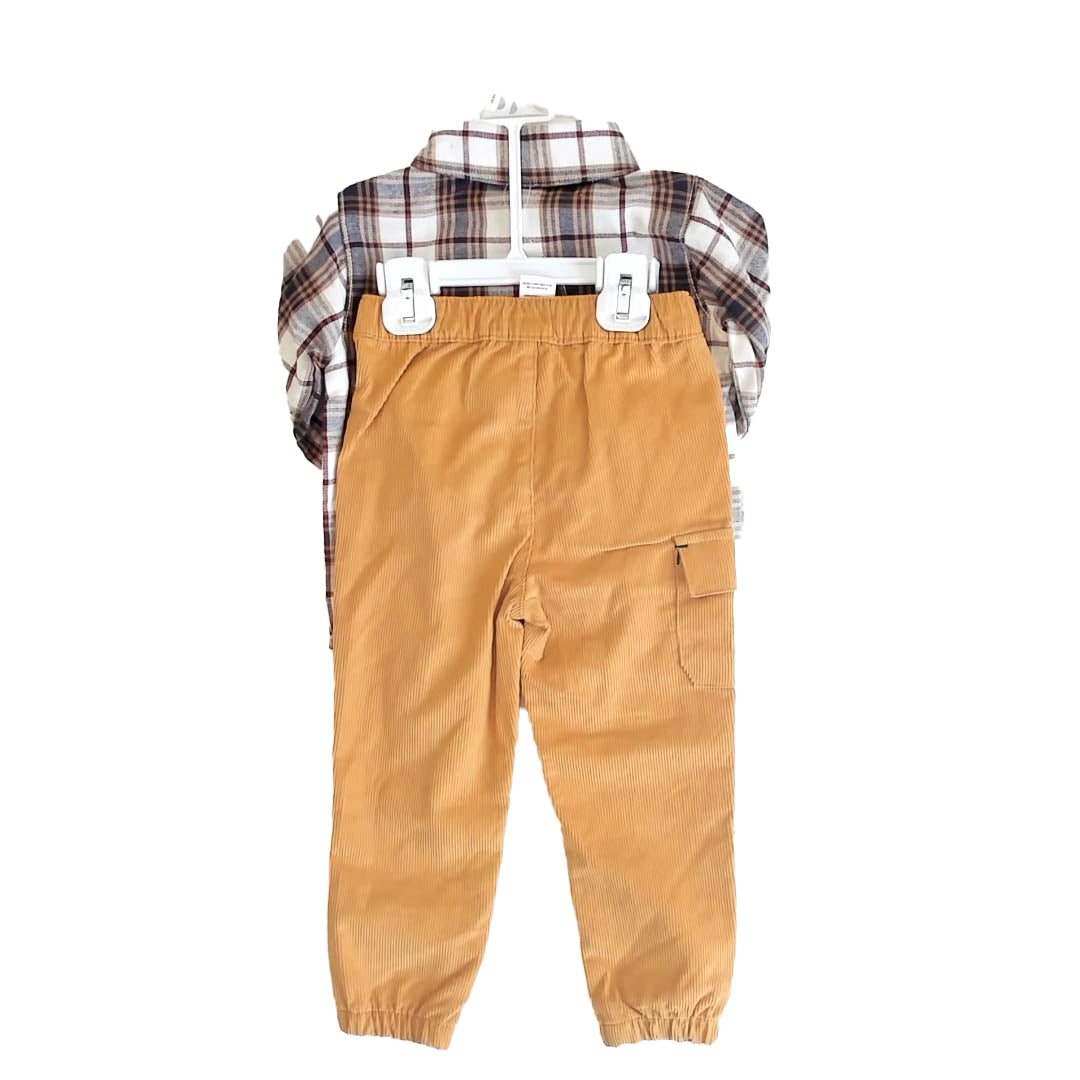 Little Lad Boys White | Tan Plaid Apparel Sets Size: 2T White | Tan Plaid