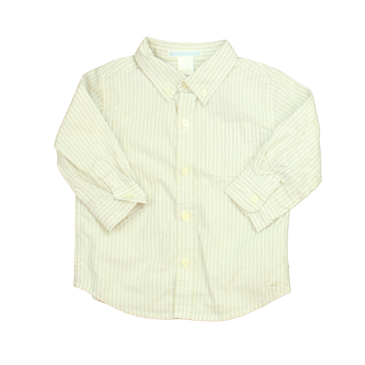 Janie and Jack Boys White | Tan Stripe Button Down Long Sleeve Size: 12-18 Months White | Tan Stripe