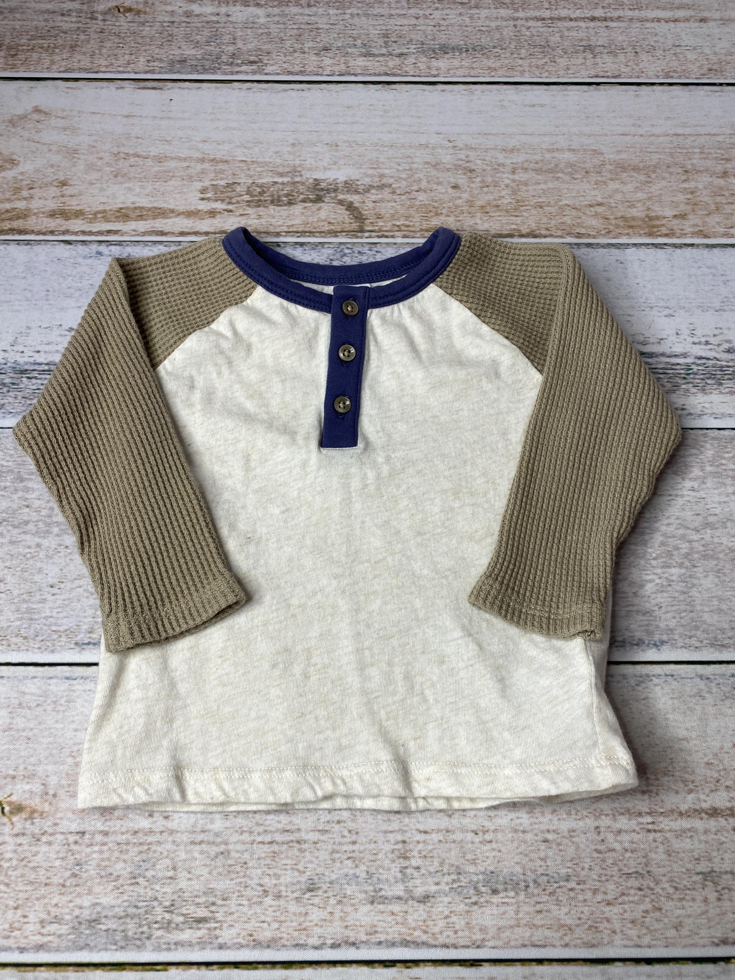 Nordstrom Boys White | Tan Long Sleeve Shirt Size: 9 months White | Tan