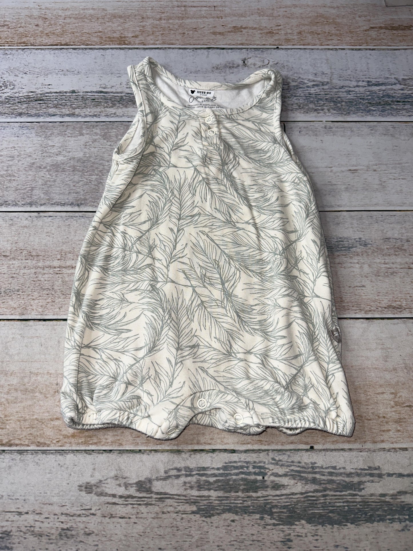 Goumi Unisex White | Teal | Leaves Romper Size: 18-24 months White | Teal | Leaves