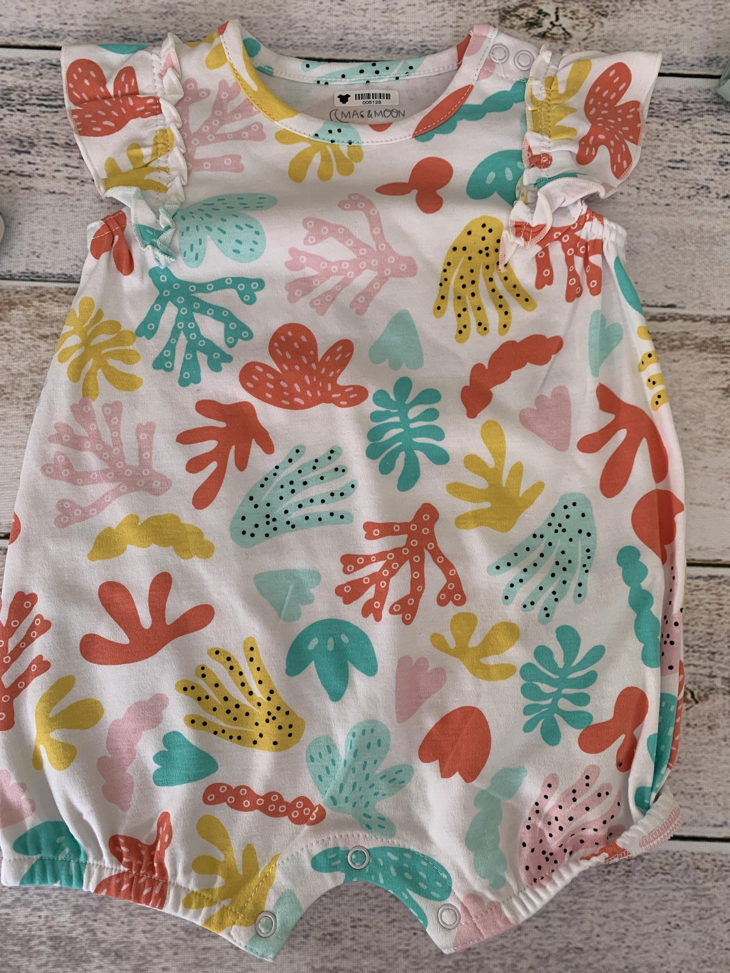 Mac & Moon Girls White | Teal | orange | Pattern Romper Size: 9 months White | Teal | orange | Pattern