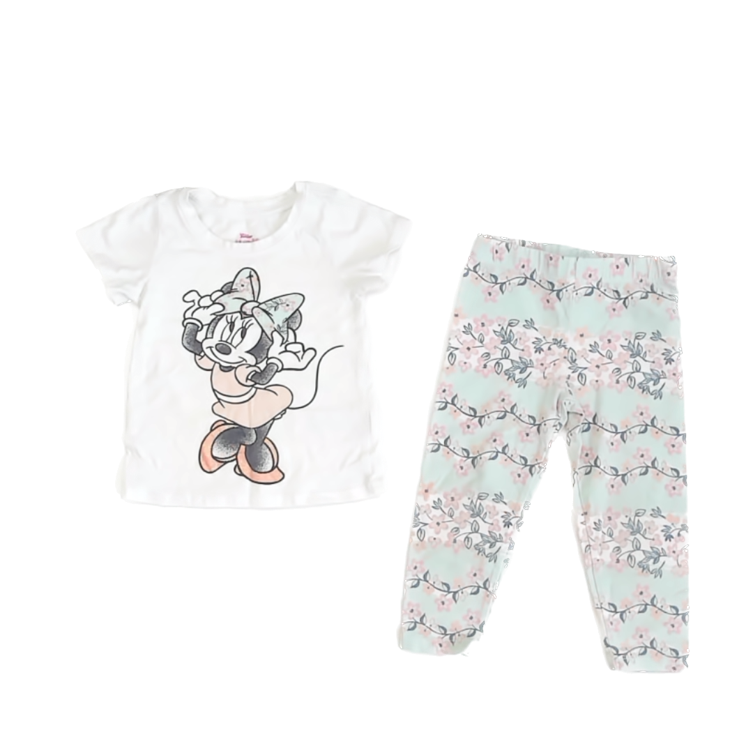 Minnie Mouse Girls White | Teal | Pink Apparel Sets Size: 2T White | Teal | Pink