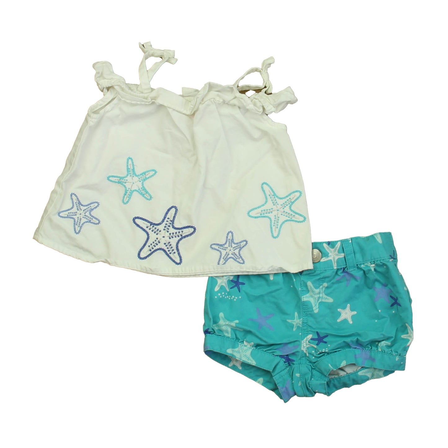 Gymboree Girls White | Turquoise Starfish Apparel Sets Size: 6-12 Months