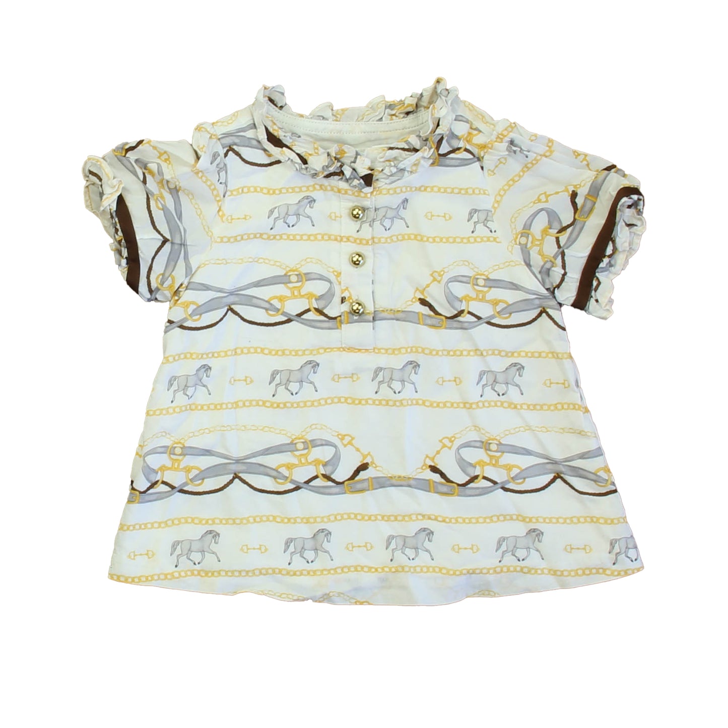Janie and Jack Girls White | Yellow | Gray Horses Blouse Size: 3T White | Yellow | Gray Horses