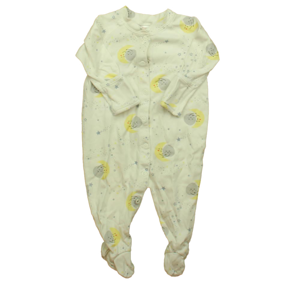 Hanna Andersson Unisex White | Yellow | Gray Moon 1-piece footed Pajamas Size: 3-6 Months White | Yellow | Gray Moon