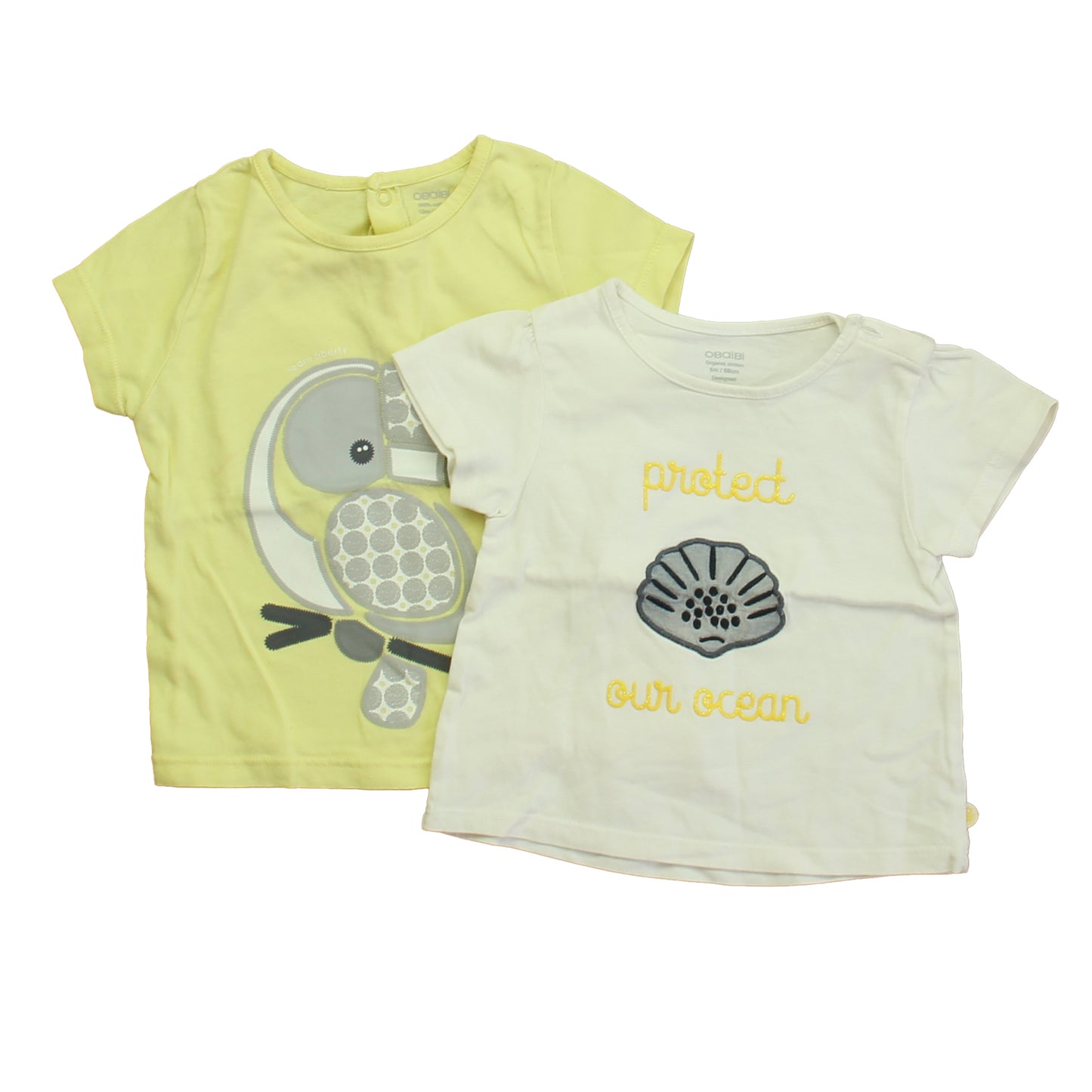 Obaibi Girls White | Yellow T-Shirt Size: 6-12 Months